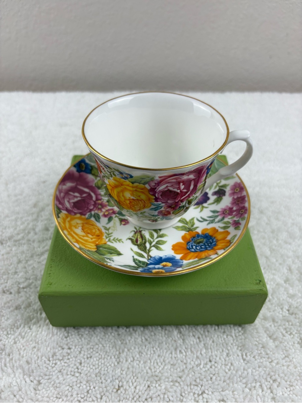 Vintage Crown Trent Floral Design with Gold Trim Teacup and Saucer Set.